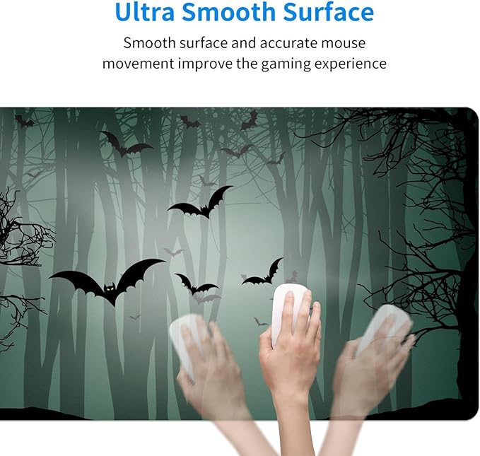 MAYCARI Halloween Cute Bat Mouse Pad Kawaii Cartoon Funny Spirit Extended Desk Mat Non-Slip Rubber Baseb Large Green Mousepad for Desk Gaming Laptop Desktop 31.5"X15.7"