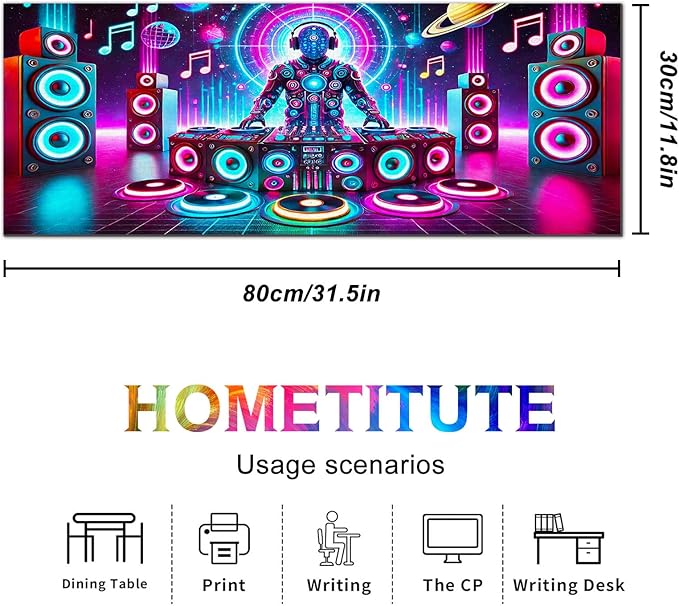 Large Mouse Pad 31.5 x 11.8 Inch Neon DJ Music Desk Mat Extended Keyboard Mousepad Non Slip Waterproof Gaming Desk Pad Futuristic Party Design for Home Office