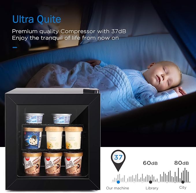 Northair Mini Freezer 1.1 Cu Ft with Glass Display Door 7 Temperature Settings for Ice Cream/Breast Milk/Sea Food/High-alcohol Liquor