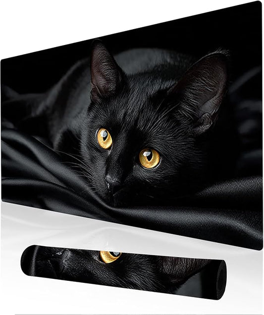 Nuxovilar Professional Large Mouse Pad & Computer Game Mouse Mat (35.4x15.7IN, Mysterious Black Cat Art) (90 * 40cm Mysterious Black Cat)