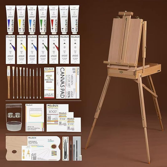 MEEDEN Oil Painting Set with French Easel, Paint Kit with Easel,7x100ml/3.38oz Paint, Paintbrushes,Canvas & Oil Painting Supplies for Adults &Artists