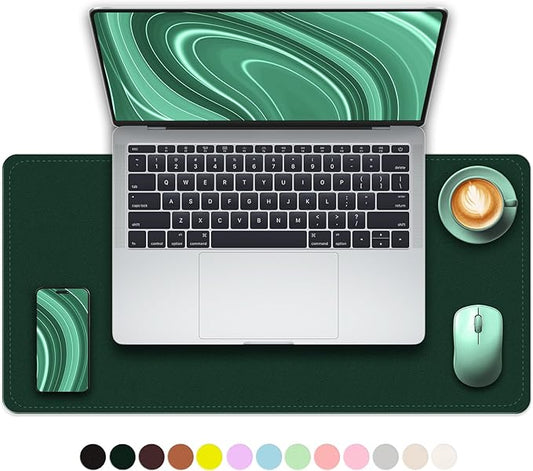 Non-Slip Desk Pad, 24" x 14" Large Mouse Pad, PU Leather Desk Mat with Suede, Laptop Desk Pad, Waterproof Keyboard Pad, Desk Blotter for Office/Home/Decor (Dark Green)