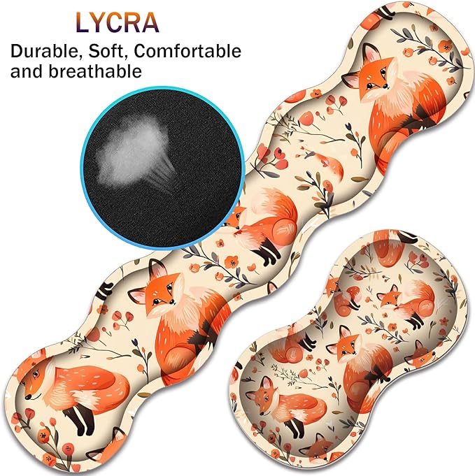 Large XXL Gaming Desk Mat 31.5"x 11.8", Ergonomic Keyboard Wrist Rest & Mouse Pad Wrist Rest + Coaster Set, Non-Slip Base, Memory Foam, Office and Home, Little Fox