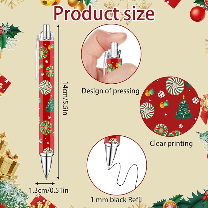 Christmas Pens Set – Cute Holiday-Themed Gel Pens for Kids, Teachers, and Office Gift Exchange – Red and White Candy Cane Designs – Perfect Christmas Stocking Stuffers and Stationery Gifts,8 Pack