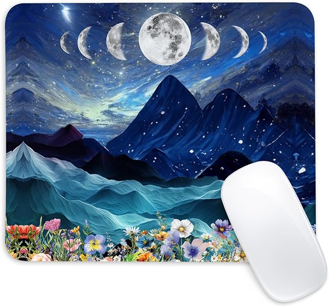 Mountain and Moon Square Mouse Pad,Non-Slip Rubber Base Mouse Pad, Home Office Decoration Desktop Accessory,Laptop Mouse Pad for Office Laptops,9.4x7.8x0.12in