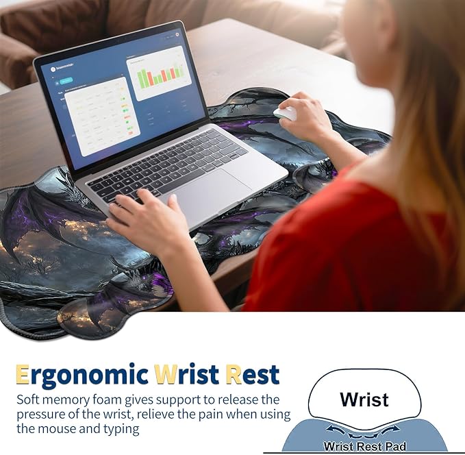 4-Piece XXL Gaming Mouse Pad Set (31.5"x11.8") with Keyboard Wrist Rest,Mouse Wrist Support & Coaster,Ergonomic Non-Slip Desk Mat for Office & Home,Dark Dragon Fantasy