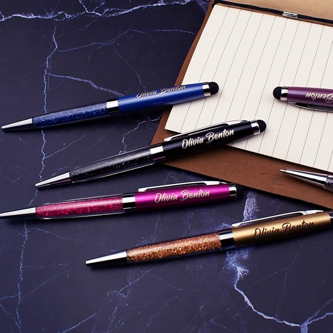 Ancolo Personalized ball Pens with Crystal Stylus Tip - Smooth Writing Set - Engraved with Your Name/Slogan/Address - Gift for Teacher/Manager/Lawyer/Professor 10 PCS/Box (Gold)