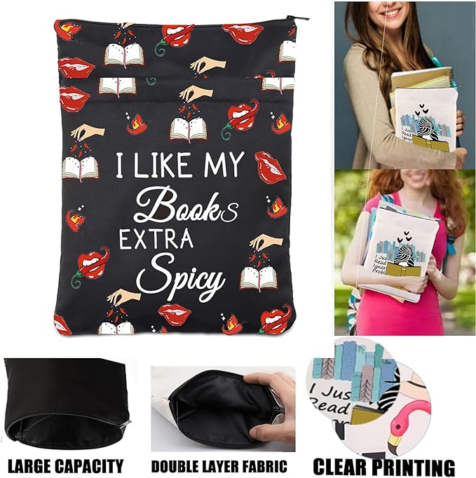 LQRI Spicy Book Lover Book Sleeve with Zipper Smut Slut Gift I Like My Books Extra Spicy Smut Reading Book Sack Bookish Gift