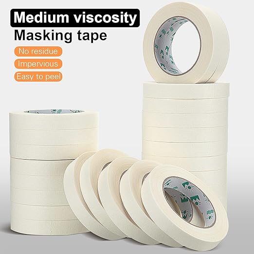 Leelosp 25 Rolls Masking Tape Bulk General Purpose Masking Tape Paint Craft Painter Artist Multi Use School Classroom Supplies, 0.75 Inch x 55 Yards, 1375 Yards Total (Beige)