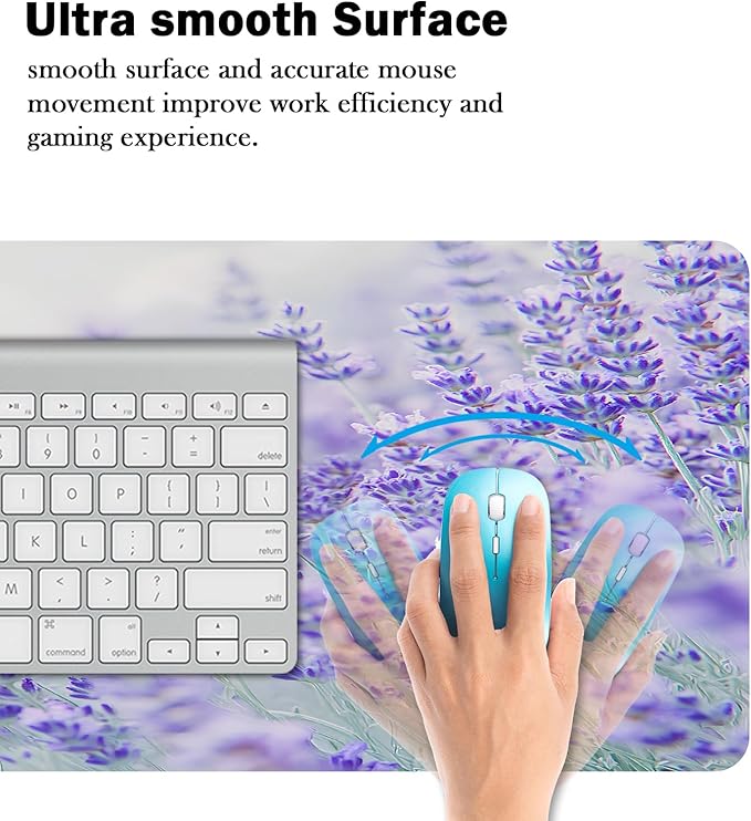 Mrcrypos Floral Large Mouse Pad Blooming Lavender Desk Mat for Desktop, Waterproof Desk Pad with Stitched Edges, Computer Keyboard Gaming Mouse Pads for Women Office Home 31.5" x 15.7"