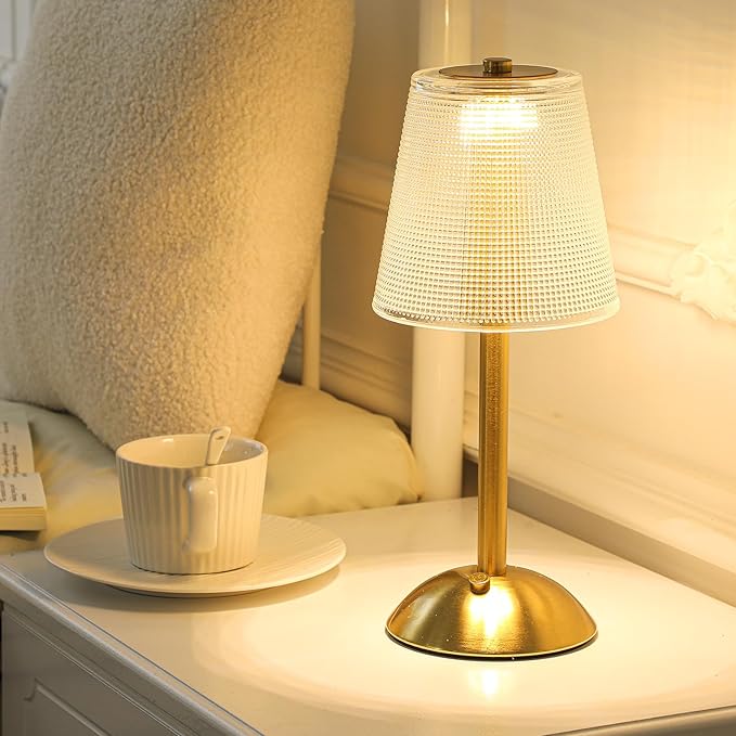 Liliful 2 Pcs LED Portable Cordless Table Lamp Touch Battery Operated Rechargeable Gold Desk Lamp 3 Color Dimmable for Bedroom Living Room Dining (Gold,Retro Style)