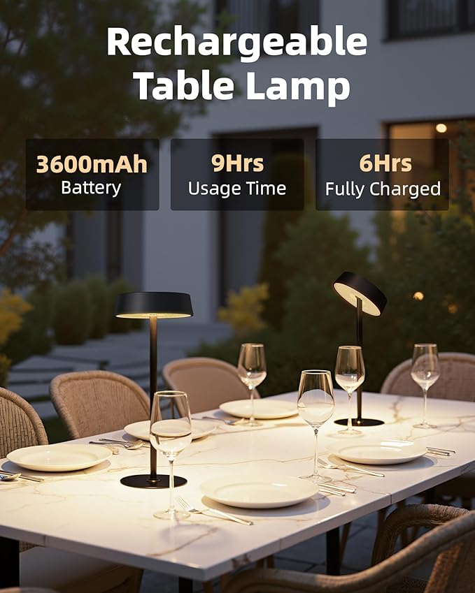 Cordless Lamp, Outdoor Waterproof, Dimmable Touch Control 3 Color Temperature, Battery Operated Portable, RGB, LED Memory Function, Rechargeable Table Lmap, Desk Lamp, Patio Dinning Restaurant Kitchen