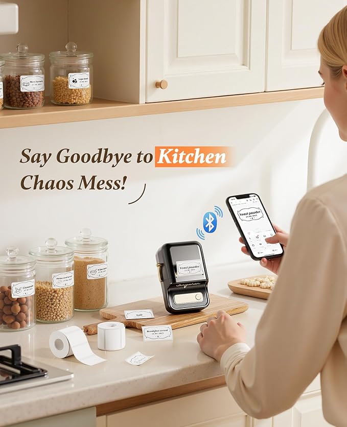 NIIMBOT B21 Inkless Label Maker, Portable Thermal Label Printer for Clothing, Address, Business, Compatible with iOS & Android, with 1 Pack 50x30mm White Label, Black