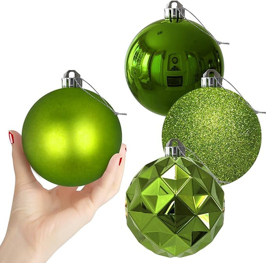 Lime Green 4.0" Large Christmas Balls - Christmas Tree Decoration Ornaments Shatterproof Hanging Balls for Birthday Halloween Holiday Wedding Decorations Set of 4pcs