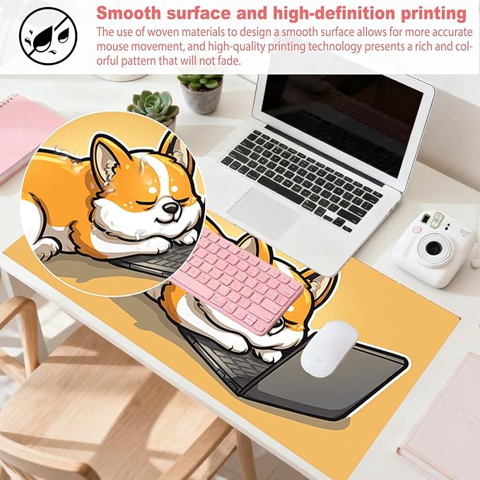 Nuxovilar Professional Large Mouse Pad & Computer Game Mouse Mat (35.4x15.7IN, Corgi with Laptop Art) (90 * 40cm Corgi with Laptop)