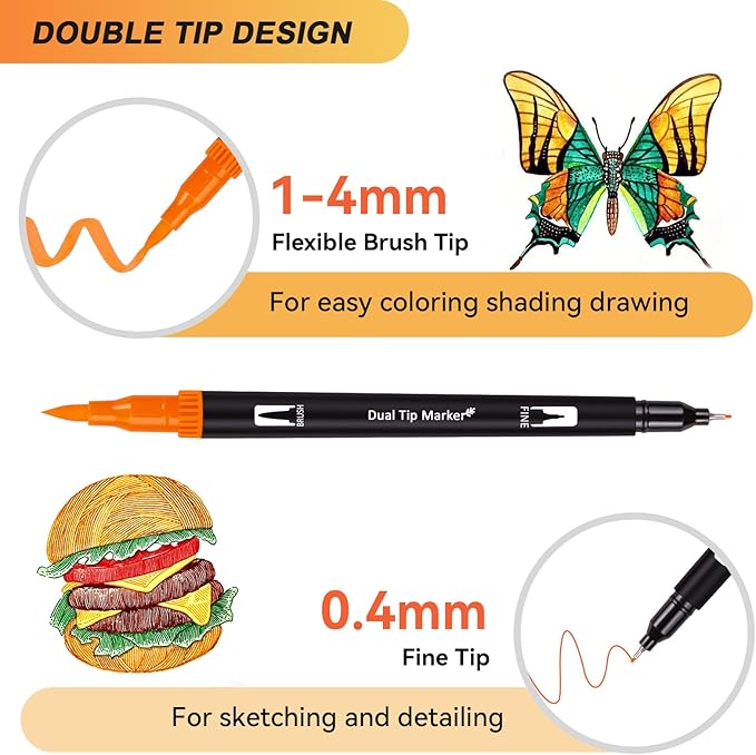 Dual Markers Brush Pens for Adult Kids Coloring Books,120 Colors Art Marker Set with Fine & Brush Tip Pen for Bullet Journaling, Coloring, Drawing, Hand Lettering, Calligraphy, Art Supplies