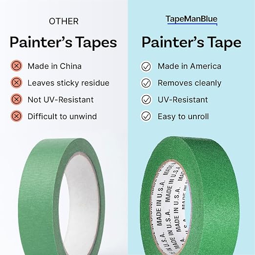 High Tack Green Painters Tape, 2 inch x 60 Yards, Case of 24 Rolls, Made in America, Clean Removal Green Masking Tape, Strong & UV Resistant
