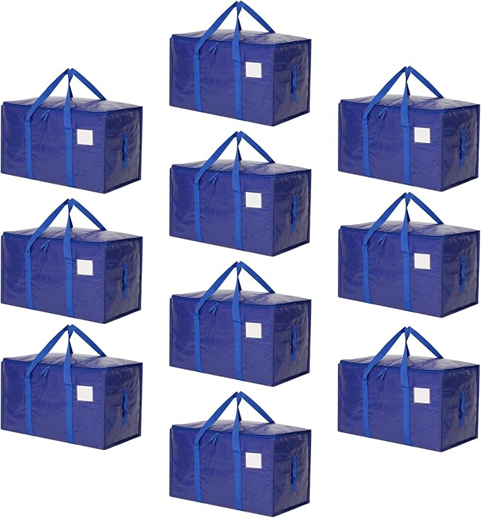 Moving Bags Heavy Duty Extra Large, Moving Boxes, Moving Supplies Essentials, Blue Storage Bins with Lids, Plastic Packing Totes, Storage Bags for Clothes with Handles & Zippers(Blue, 10 Pack)