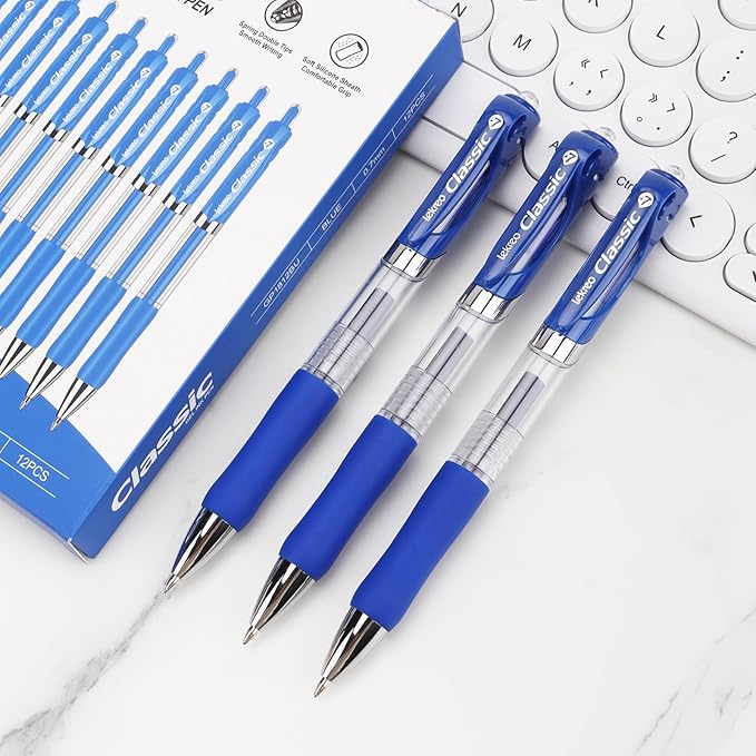 Classic Retractable Gel Roller Pens, 0.7mm Fine Point, Blue Ink (Blue Ink - 12 Packs)
