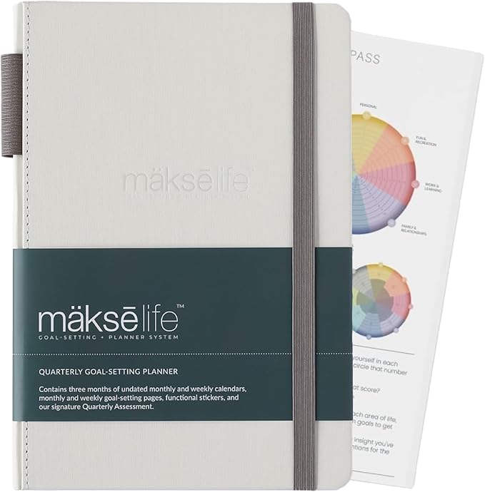MäksēLife 90-Day Quarterly Planner - Entrepreneur Goal Setting & Project Management, Undated 3-Month Productivity Planner for Small Business Owners, Cream