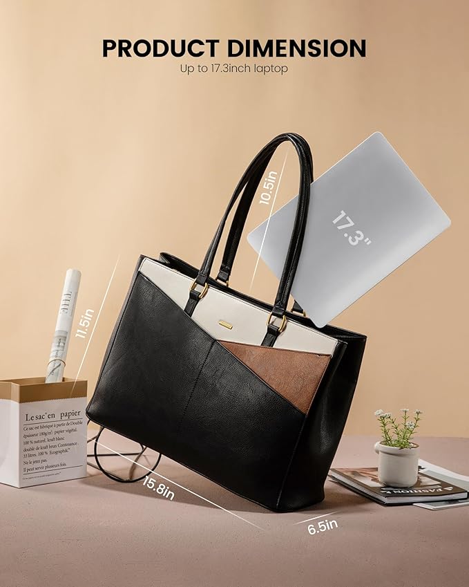 LOVEVOOK Laptop Bag for Women,17.3 Inch Laptop Tote Bag for Women,Vintage Leather Work Tote Bags Computer Teacher Bag,Waterproof Business Bag Office Briefcase