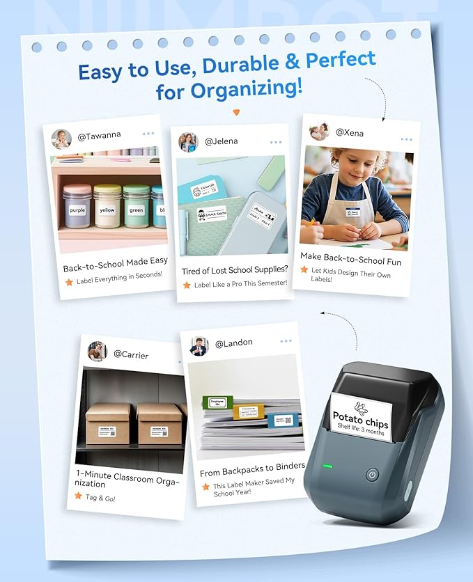 NIIMBOT B1 Label Maker Machine with Tape, Thermal Label Printer Easy to Use for Office, Home, Business, 2 Inch Label Maker with 2'' x1.18'' Labels-230pcs/Roll