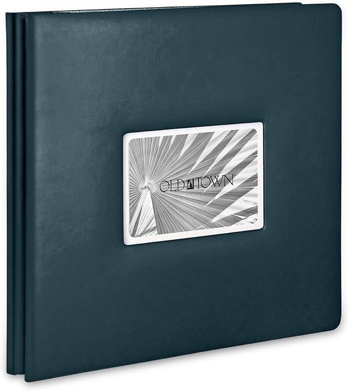 Old Town Bonded Leather Photo Album, Large Leather Scrapbook, Expandable Scrapbook Album 12x12 Double-Sided White Paper Pages and Optically Clear Pockets, Faux Suede Lining, Navy