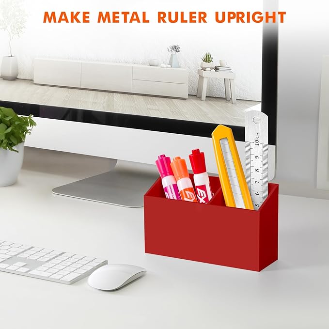 BEYGORM Magnetic Dry Erase Marker Holder for Whiteboard,Non-slip Acrylic Magnet Pen Holder for Fridge Refrigerator,Locker Organizer for Work,Locker Accessories,Pencil Cup for Desk(Red)