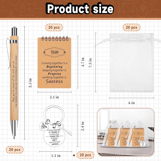CZWZ 80 Pcs Employee Appreciation Gifts Set, Includes Notepads Pens Thank You Keychains and Organza Bags, Team Recognition Gifts for Coworkers Staff Employees Retirement Birthday Christmas(Brown)