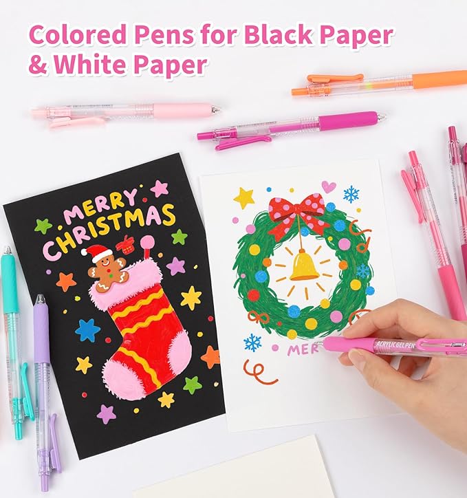 Gel Pens For Coloring, 12 Colors Retractable Colored Pens for Black Paper & White Paper, 0.7mm Fine Point Colorful Pens for Coloring, Writing, Drawing, Journaling, Note Taking, School, Office, Home
