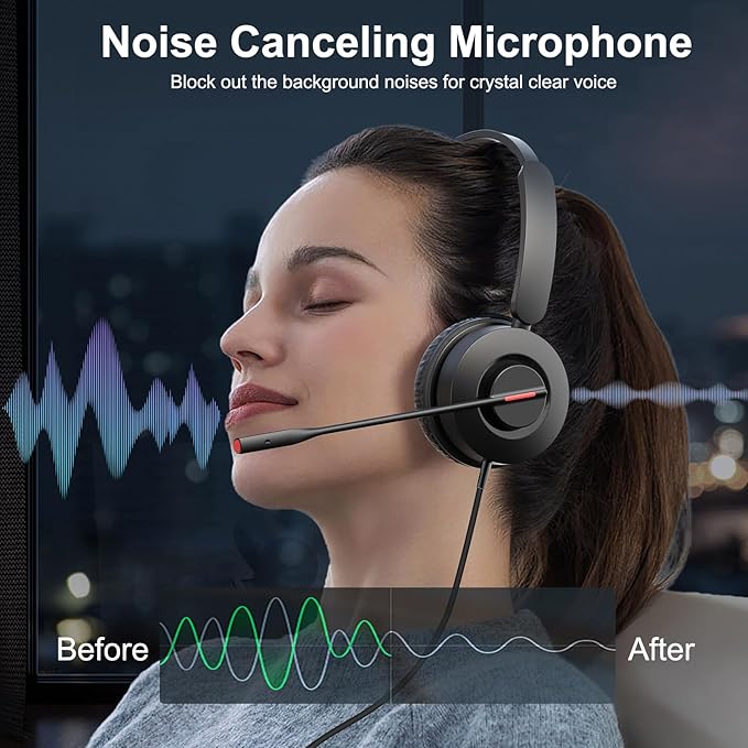 MAIRDI USB Headset with Microphone, 7.1 Surround Sound, USB-A/Type C/3.5mm 3-in-1 Wired Headset with Mic Noise Cancelling & Mute, Computer Headphone for Laptop Home Work Office CallCenter Teams Zoom