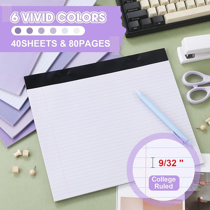 Lincia 6 Pcs 11" x 9.5" Legal Pads College Ruled Notepad Landscape Notebook Horizontal Lined Notebook 80 Gsm Assorted Colors Paper Pastel Writing Pads for School Office, 40 Sheet (Gradient Purple)