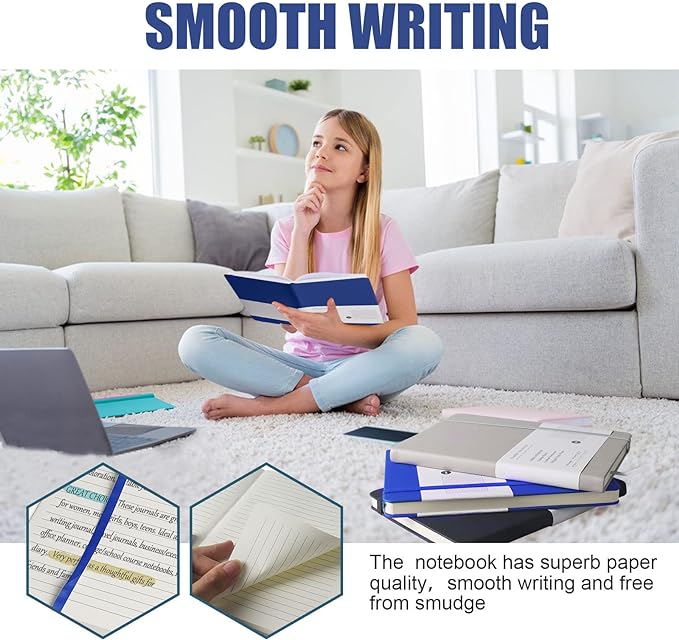 Lined Journal Notebook, (Blue), 160 Pages, Medium 5.7 inches x 8 inches - 100 gsm Thick Paper, Hardcover