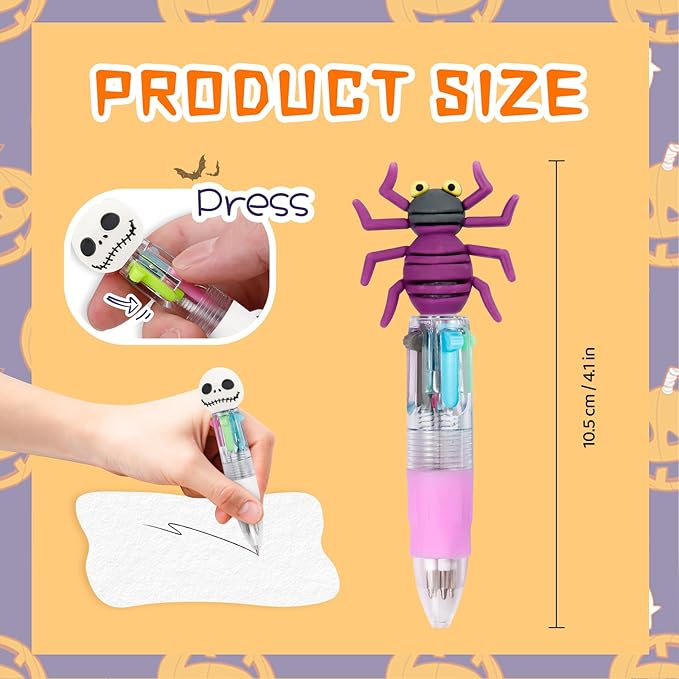 CZWZ 30Pcs Mini Multicolor Pens in One 4-in-1 Cute Pens Bulk for Kids, Ballpoint Pen for Birthdays and Children's Parties, Fun Gifts Assorted Ink Kawaii Pen(Halloween)