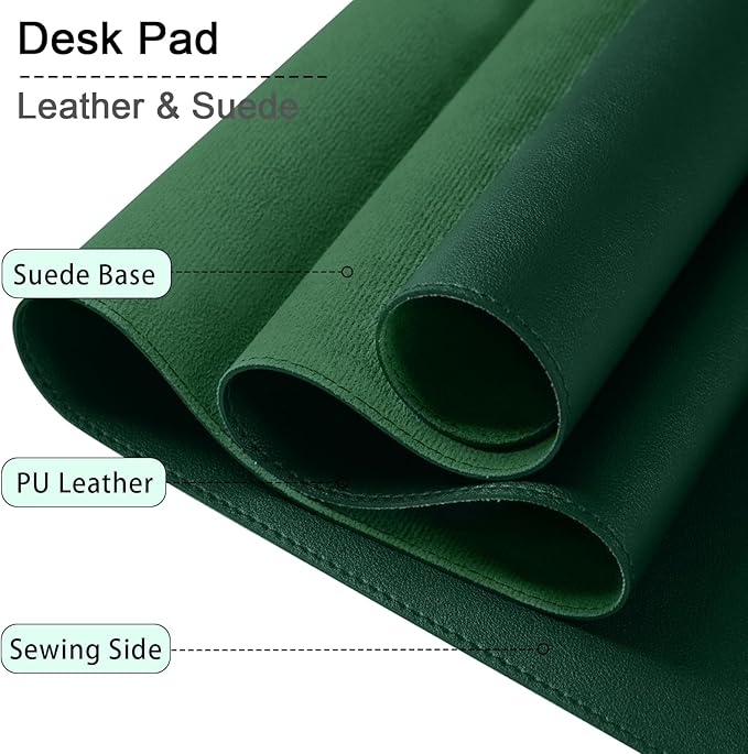 Non-Slip Desk Pad, 24" x 14" Large Mouse Pad, PU Leather Desk Mat with Suede, Laptop Desk Pad, Waterproof Keyboard Pad, Desk Blotter for Office/Home/Decor (Dark Green)