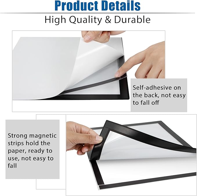 Magnetic Sign Holder, 11 x 17 Wall Mount Self Adhesive Document Display Frames, Double Sided Display for Glass Window (Black, 5pack)