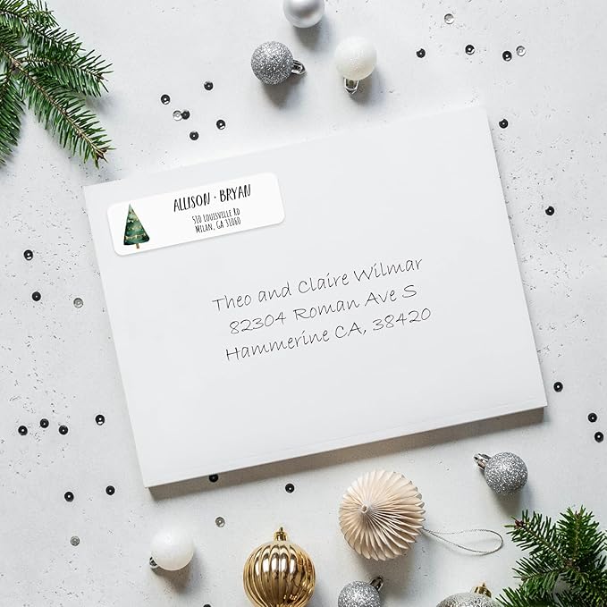 Watercolor Trees Rolled Address Labels / 500 Personalized Return Address Labels/Designer Address Stickers in Elegant Plastic Dispenser