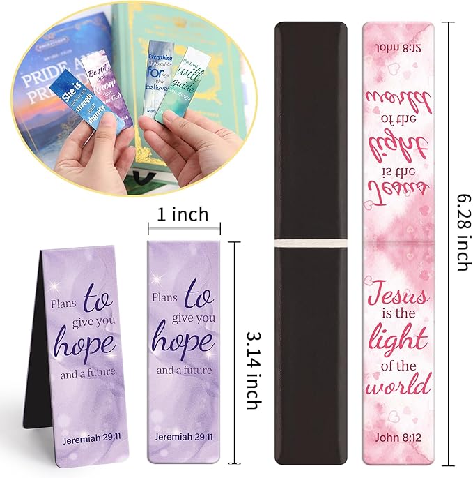 Magnetic Bookmarks, Kaluofan 15PCS Large Bible Quotes Magnetic Christian Bookmarks, Bookmarks for Women, Double Sided Magnet Book Markers, Book Marks for Reading Women Students Teachers Supplies