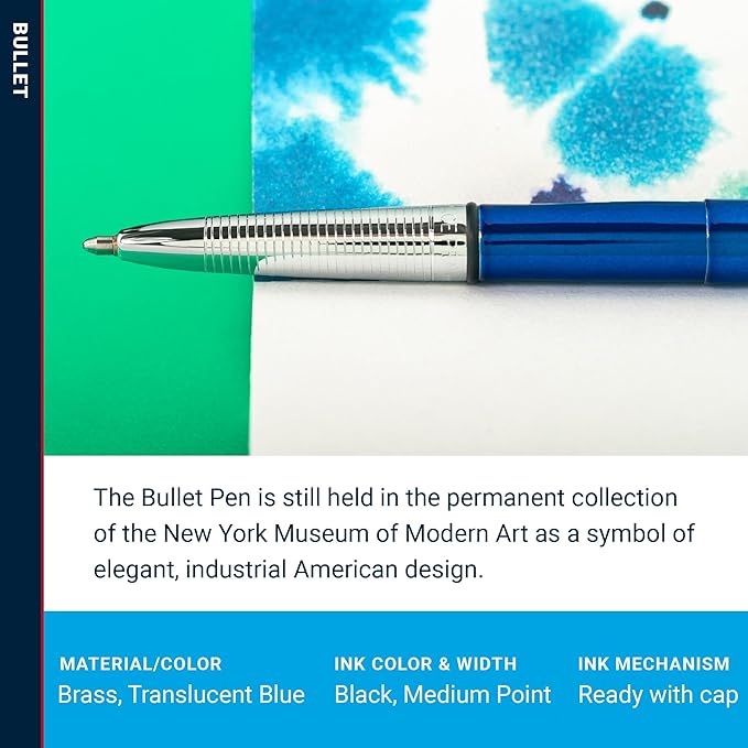 Fisher Space Pen Bullet Pen, Blue Moon, Ballpoint, Brass, Black Ink, Pocket Clip, Gift Box