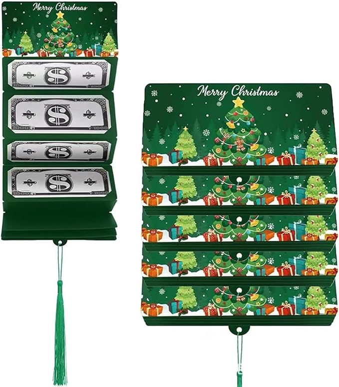 Christmas Cash Gift Envelopes 5 Slots, Christmas Cash Gift Envelopes，christmas Card Book with Tassel & Santa Card Supplies,2025 New Creative Cashs Surprise Envelope for Checks or Cards(StyleD,5pcs)