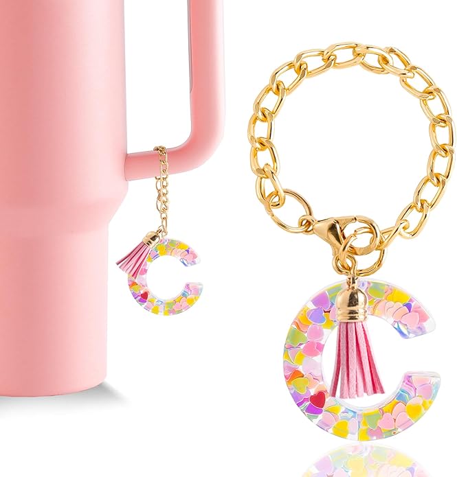 Letter Charm Accessories for Stanley Cup 1 PCS Cute Initial Keychain Handle Charm for Stanley Tumbler for Women