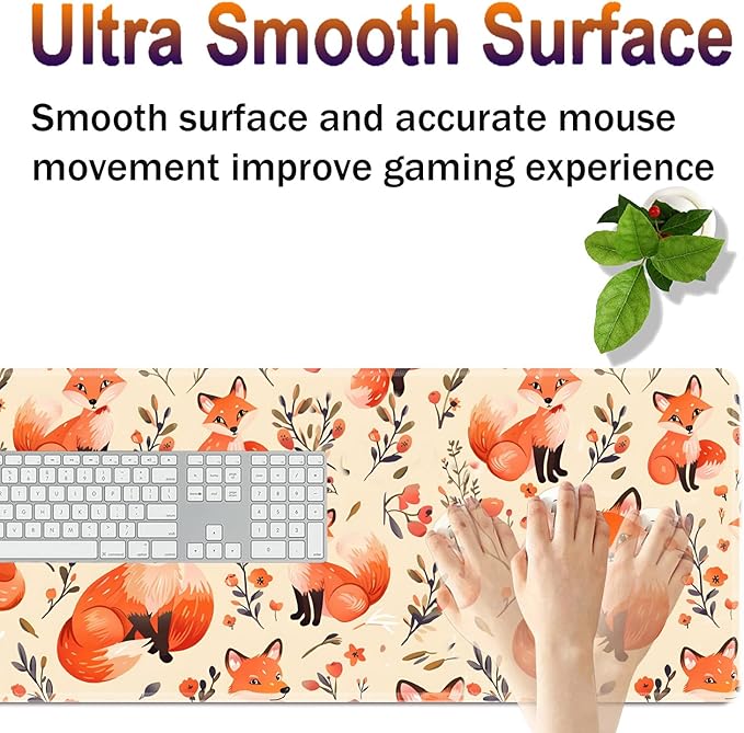 Large XXL Gaming Desk Mat 31.5"x 11.8", Ergonomic Keyboard Wrist Rest & Mouse Pad Wrist Rest + Coaster Set, Non-Slip Base, Memory Foam, Office and Home, Little Fox