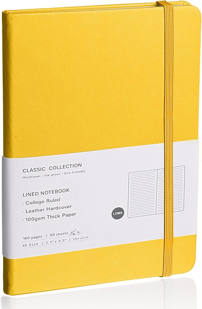 Lined Journal Notebook, (bright yellow), 160 Pages, Medium 5.7 inches x 8 inches - 100 gsm Thick Paper, Hardcover