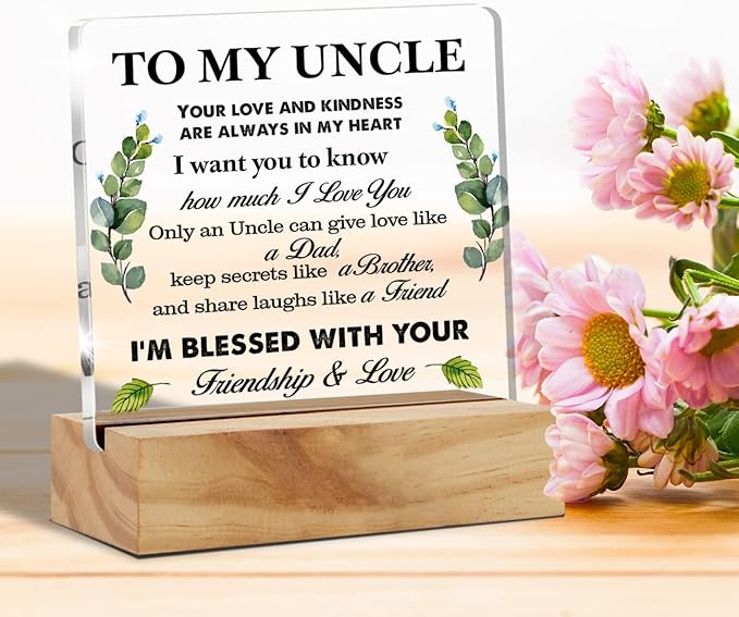 Meaningful Uncle Gift Acrylic Desk Plaque Sign with Wood Stand - Home Office Keepsake