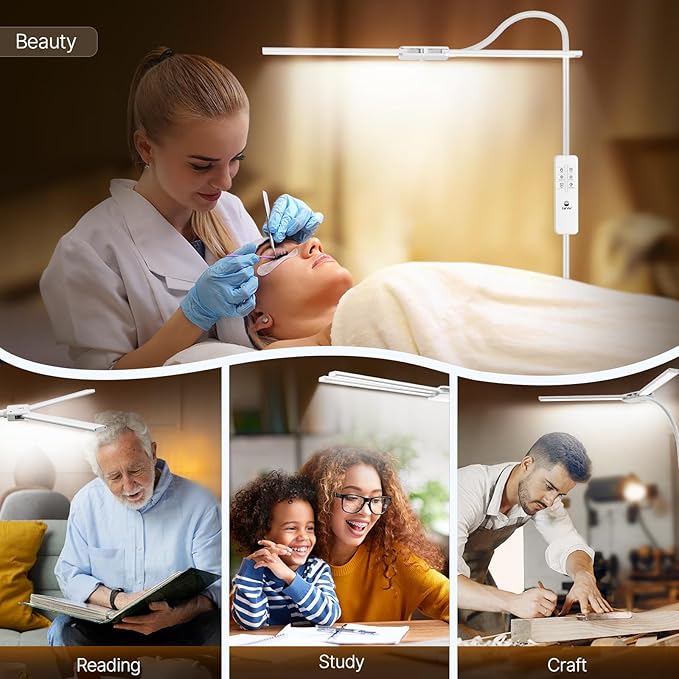 Syrinx LED Floor Lamp, Double Head Gooseneck Floor Lamps for Living Room with Gesture Switch & Remote Control, 14W Bright Tall Standing Lamp Modern Eye-Caring Reading Floor Lamp for Bedroom Office