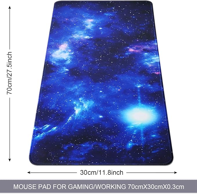 Large Gaming Mouse Pad with Stitched Edges,[27.5x11.8In] Extended Blue Space Mouse Pad with Non-Slip Natural Rubber Base for Gamer/Desktop/Office/Home 70x30 Bluespace04