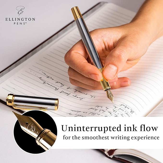 Luxury Fountain Pen Set- Fountain Pens for Writing - Smooth Medium Nib - Includes Refillable Ink Converter, 3 Ink Cartridges [Black & Blue], Gift Box - Elegant Calligraphy