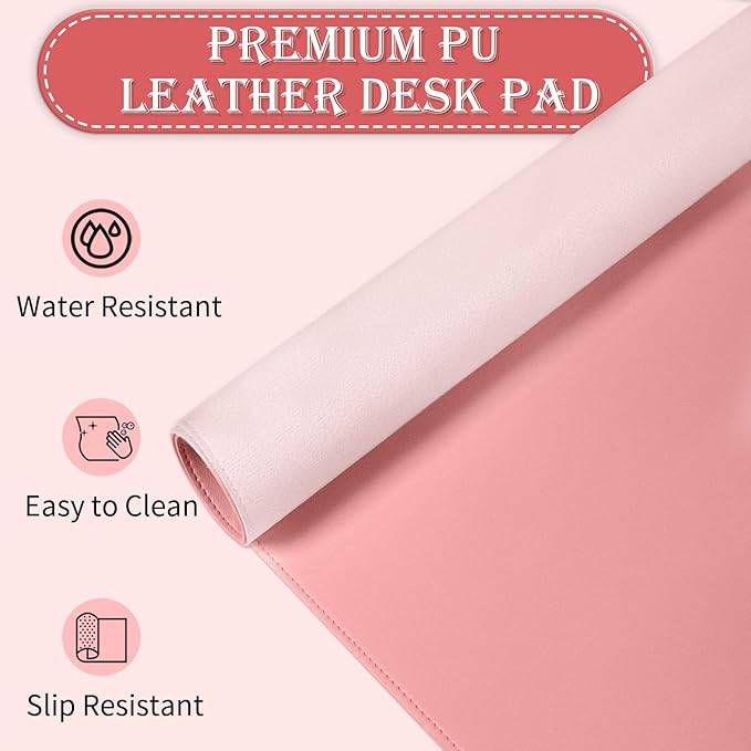 Large PU Leather Desk Mat 35.4" x 17" - Non-Slip Mouse Pad, Waterproof Computer Protector, Office Writing Pad for Keyboard and Mouse (Melon Pink)