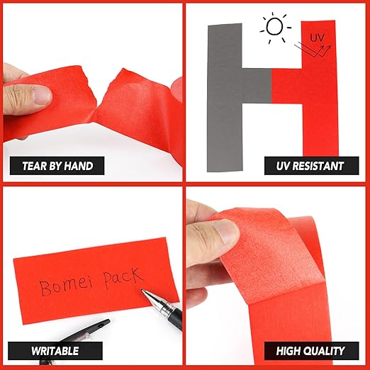 BOMEI PACK Red Painters Tape 2 inch Wide, Medium Adhesive Red Masking Tape Bulk Multi Pack, Residue-Free Wall Trim Tape, 2 inch x 55 Yards x 4 Rolls (220 Total Yards)