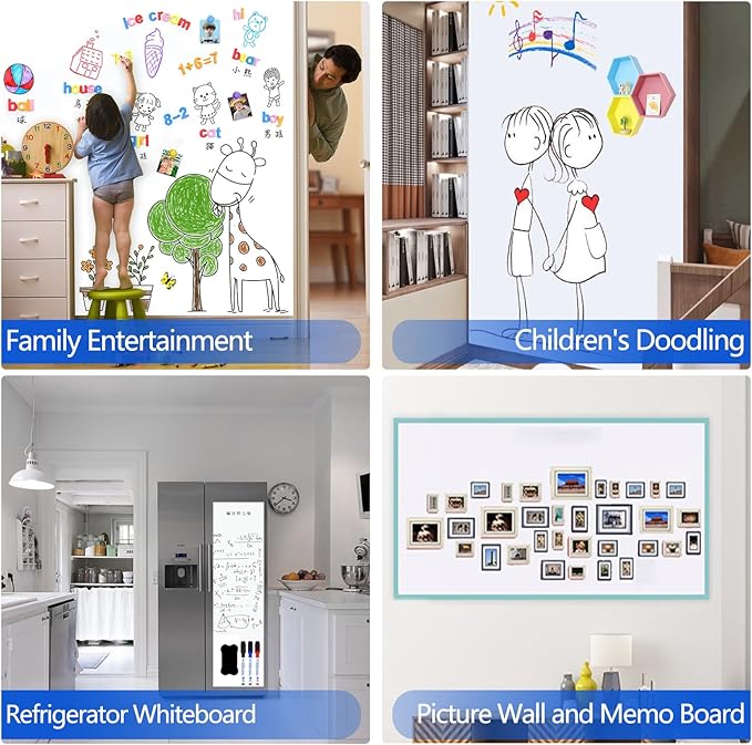 Magnetic White Board Film, 70" x 35" Dry Erase Board for Wall, Self Adhesive Whiteboard Paper Set for Office, Conference Room, Classroom, Home, Include Marker, Magnetic Eraser and Magnets